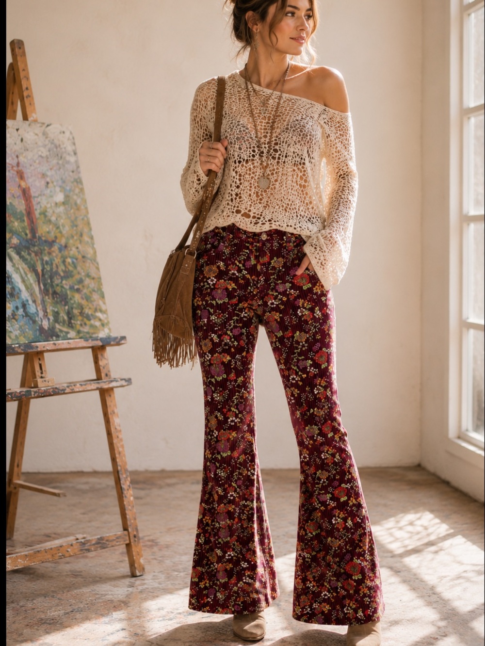 Urban Outfitters Multicolor Cassie Corduroy Knit Floral prints Sz 0